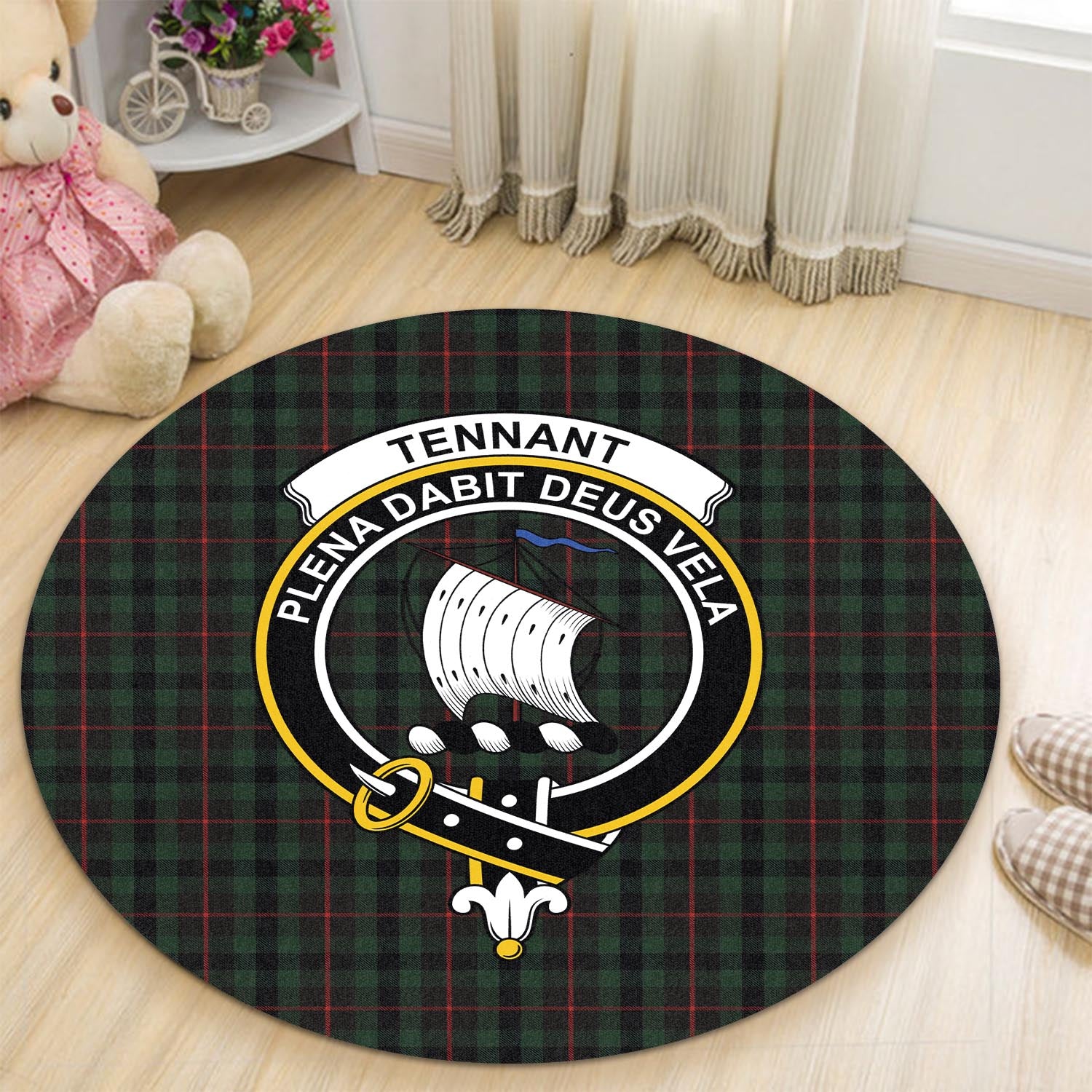 Tennant Tartan Round Rug with Family Crest - Tartan Vibes Clothing