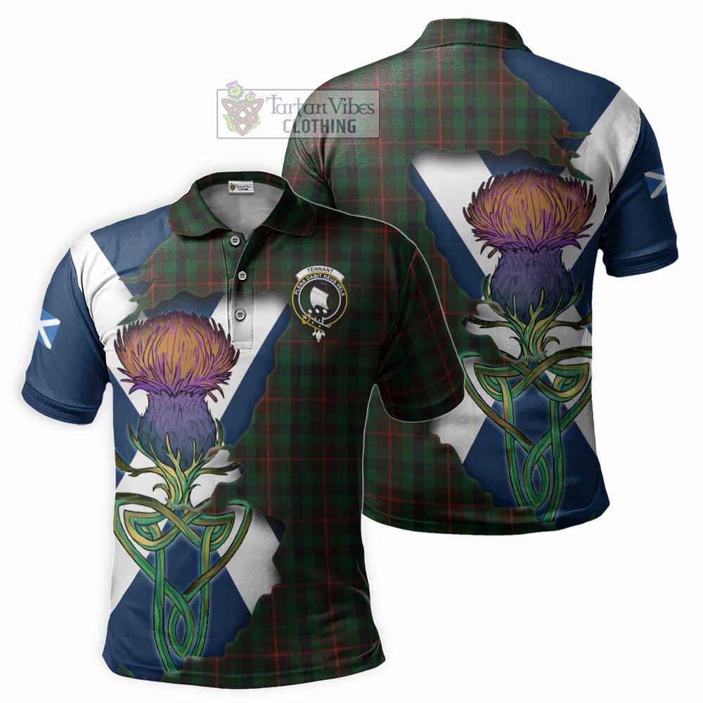 Tartan Vibes Clothing Tennant Tartan Family Crest Polo Shirt Scottish Thistle Celtic Inspired