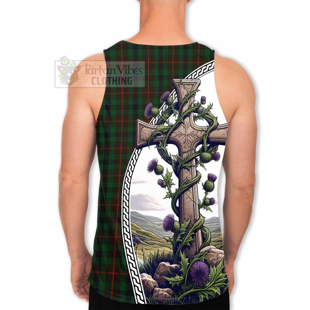 Tartan Vibes Clothing Tennant Tartan Men's Tank Top with Family Crest and St. Andrew's Cross Accented by Thistle Vines