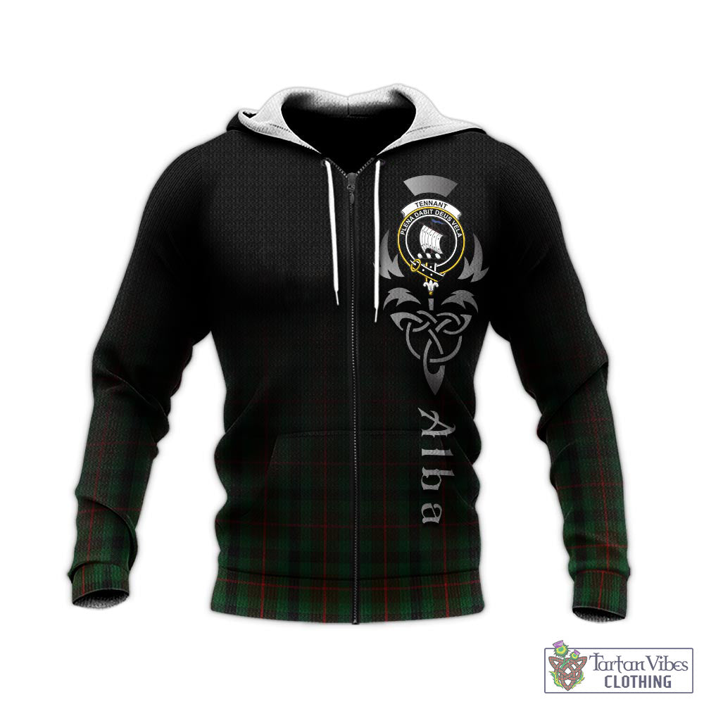 Tartan Vibes Clothing Tennant Tartan Knitted Hoodie Featuring Alba Gu Brath Family Crest Celtic Inspired