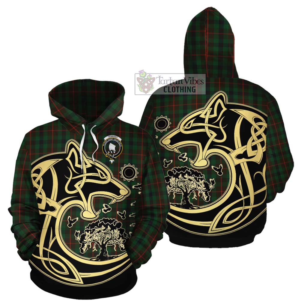 Tennant Tartan Cotton Hoodie with Family Crest Celtic Wolf Style Zip Hoodie - Tartan Vibes Clothing