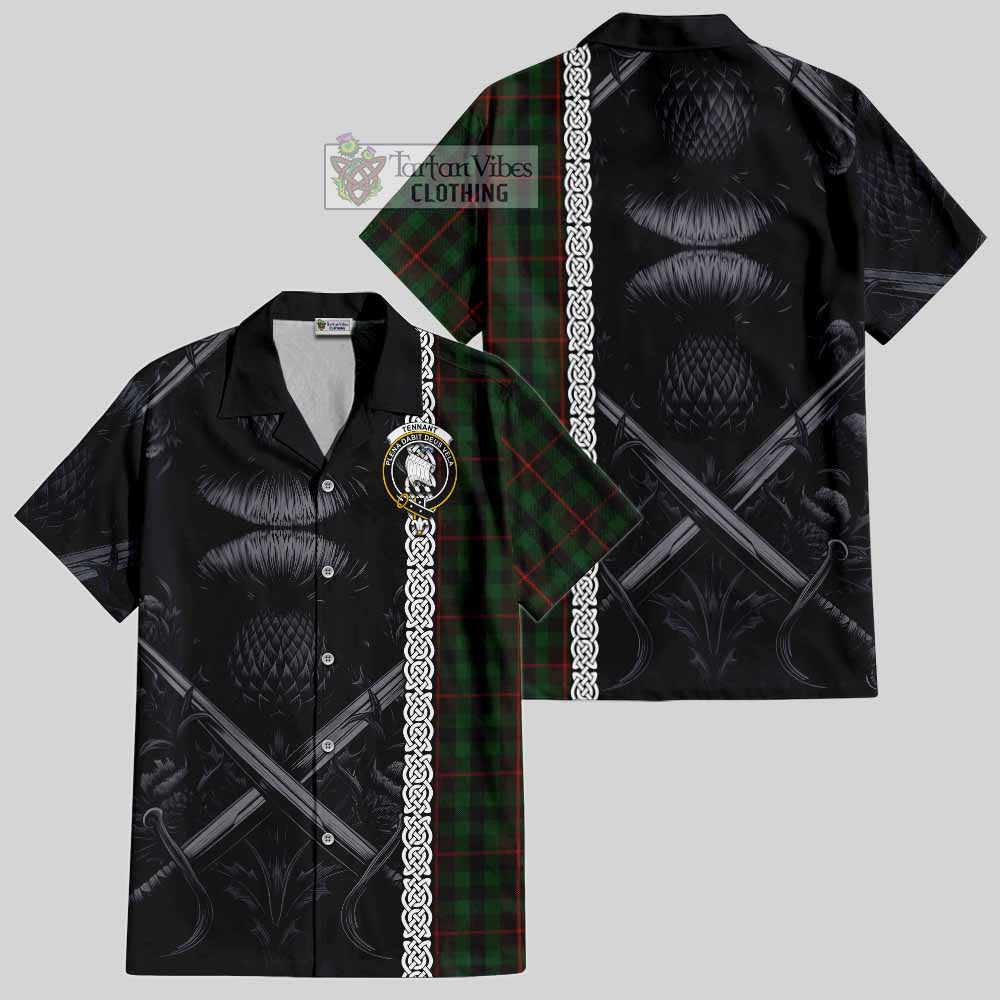 Tennant Tartan Hawaiian Shirt with Family Crest Cross Sword Thistle Celtic Vibes - Tartan Vibes Clothing