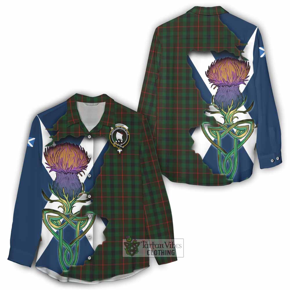 Tartan Vibes Clothing Tennant Tartan Family Crest Women's Casual Shirt Scottish Thistle Celtic Inspired