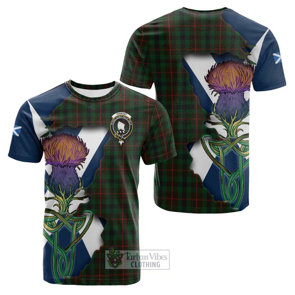 Tartan Vibes Clothing Tennant Tartan Family Crest Cotton T-shirt Scottish Thistle Celtic Inspired