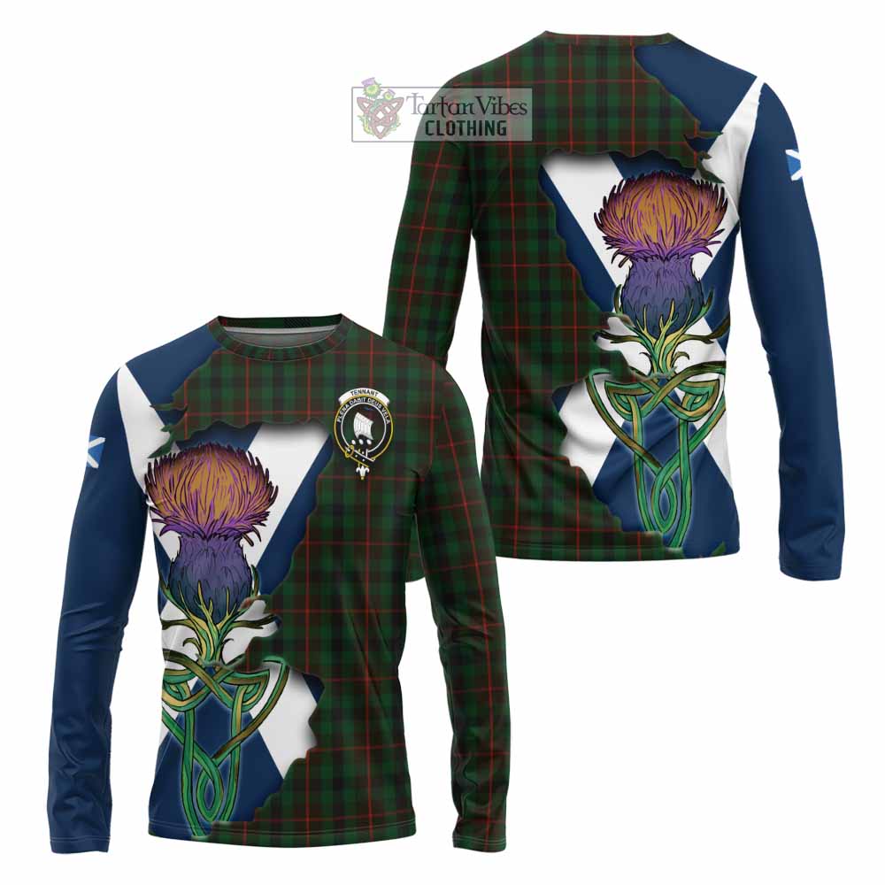 Tartan Vibes Clothing Tennant Tartan Family Crest Long Sleeve T-Shirt Scottish Thistle Celtic Inspired
