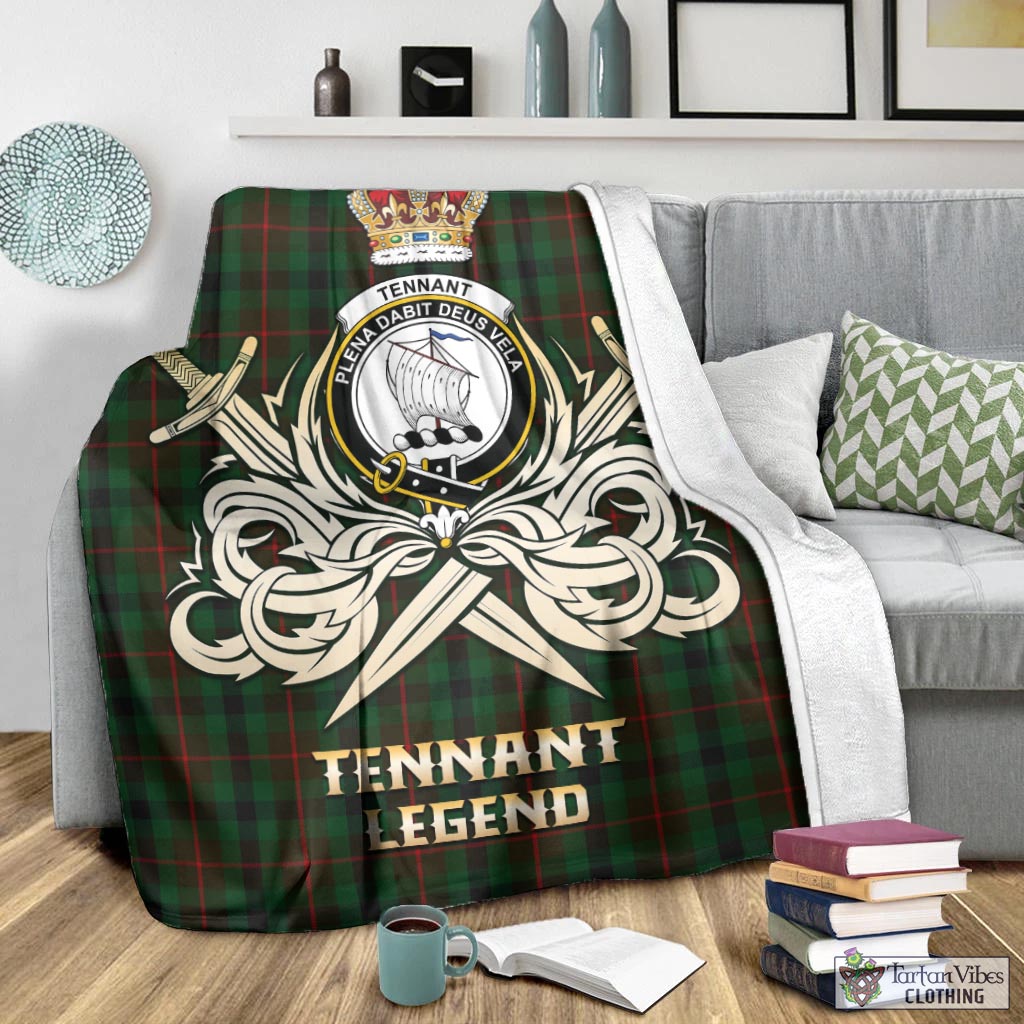 Tartan Vibes Clothing Tennant Tartan Blanket with Clan Crest and the Golden Sword of Courageous Legacy