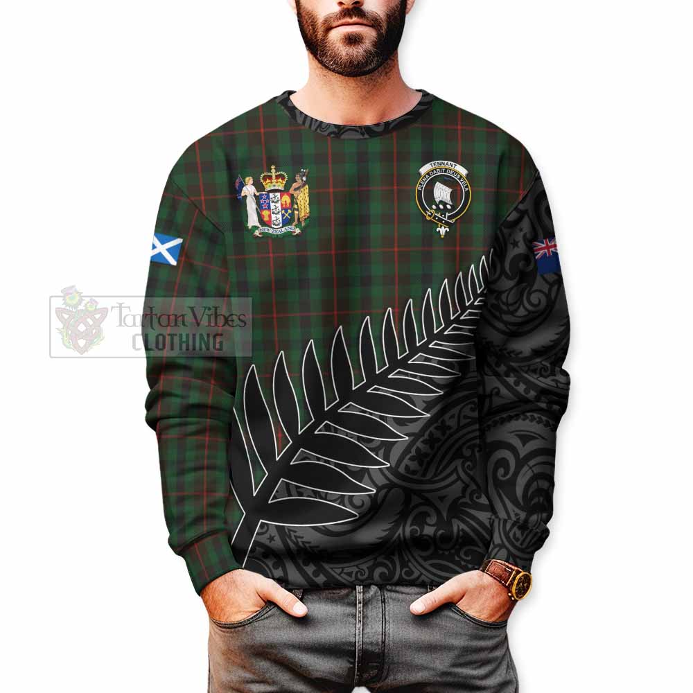 Tennant Crest Tartan Sweatshirt with New Zealand Silver Fern Half Style - Tartan Vibes Clothing