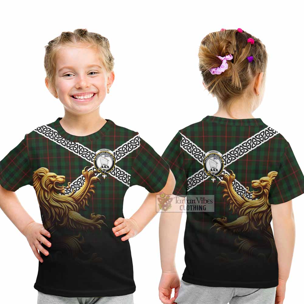 Tennant Crest Tartan Kid T-Shirt with Golden Lion Emblem Celtic Style - Tartan Vibes Clothing