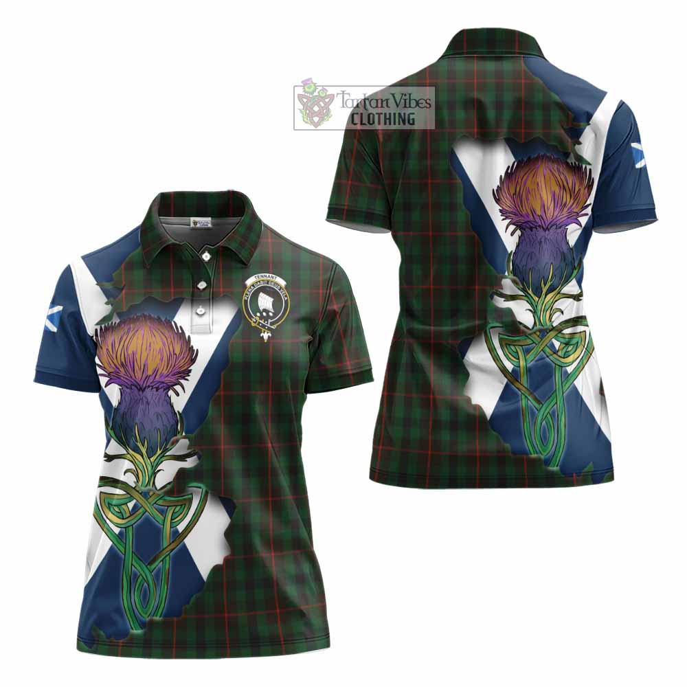 Tartan Vibes Clothing Tennant Tartan Family Crest Women's Polo Shirt Scottish Thistle Celtic Inspired