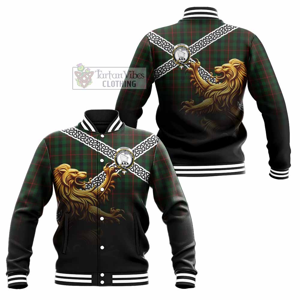 Tennant Crest Tartan Baseball Jacket with Golden Lion Emblem Celtic Style - Tartan Vibes Clothing