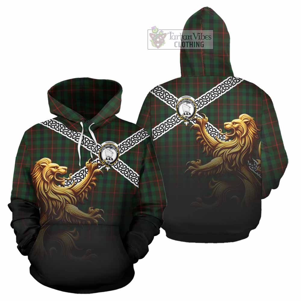 Tennant Crest Tartan Hoodie with Golden Lion Emblem Celtic Style - Tartan Vibes Clothing