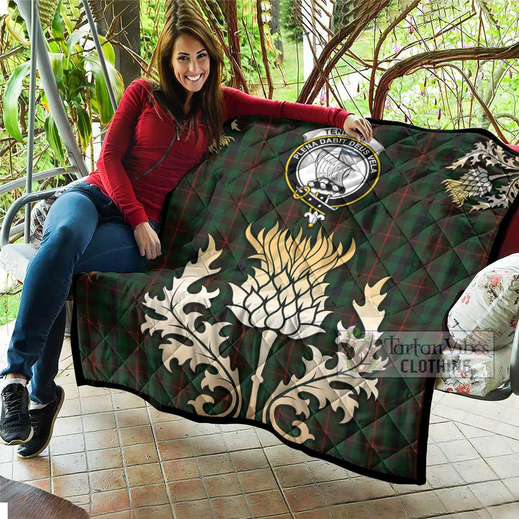 Tartan Vibes Clothing Tennant Tartan Quilt with Family Crest and Golden Thistle Style