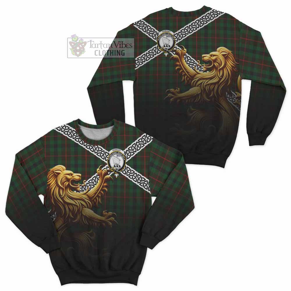Tennant Crest Tartan Sweatshirt with Golden Lion Emblem Celtic Style - Tartan Vibes Clothing