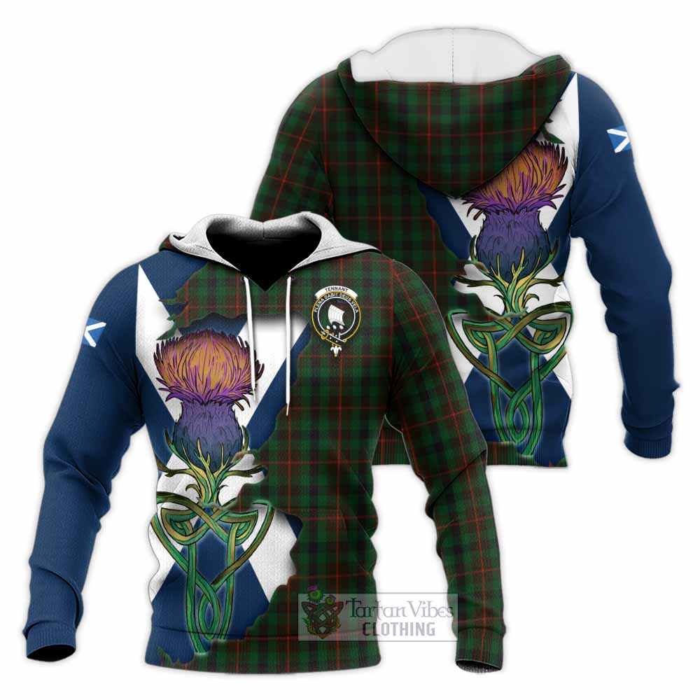 Tartan Vibes Clothing Tennant Tartan Family Crest Knitted Hoodie Scottish Thistle Celtic Inspired