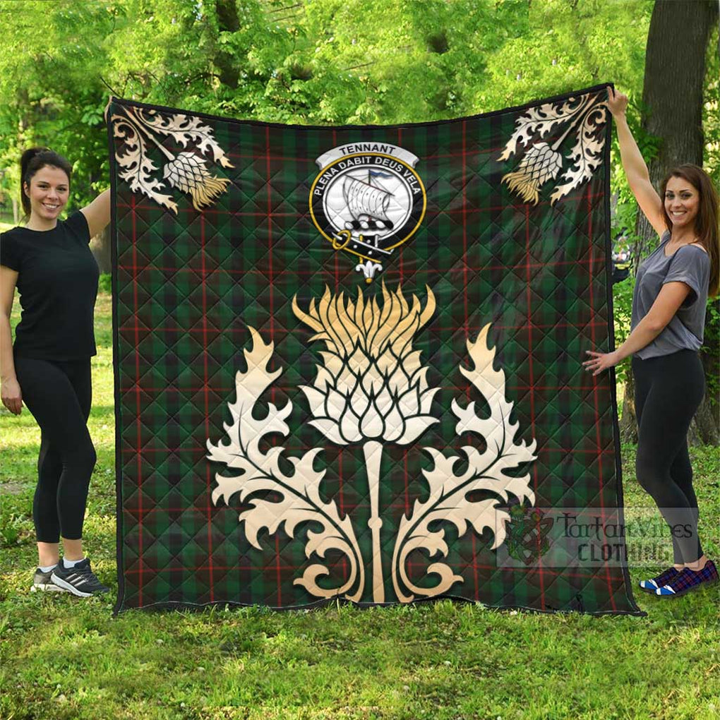 Tartan Vibes Clothing Tennant Tartan Quilt with Family Crest and Golden Thistle Style