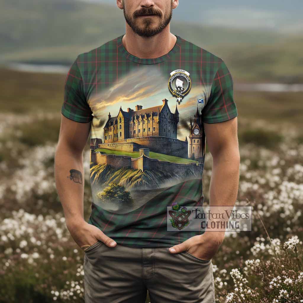 Tennant Tartan Family Crest T-Shirt with Scottish Ancient Castle Style - Tartan Vibes Clothing