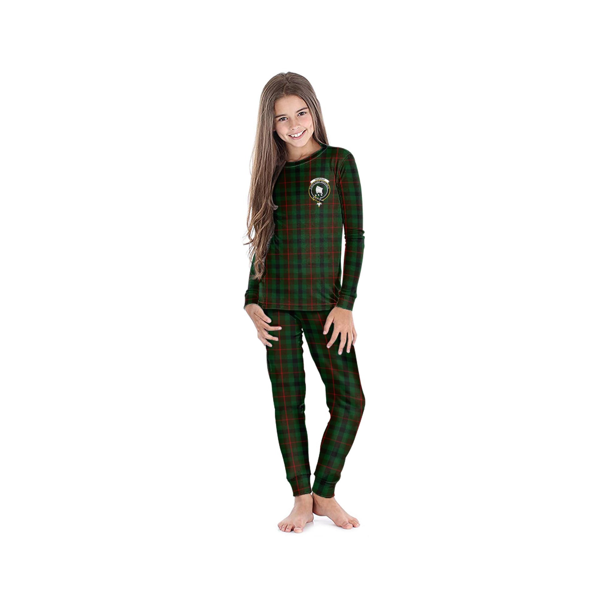 Tennant Tartan Pajamas Family Set with Family Crest - Tartanvibesclothing