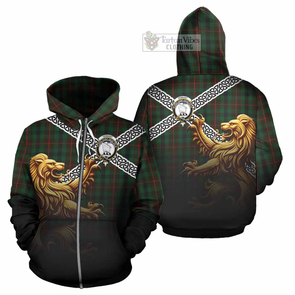 Tennant Crest Tartan Hoodie with Golden Lion Emblem Celtic Style Zip Hoodie - Tartan Vibes Clothing