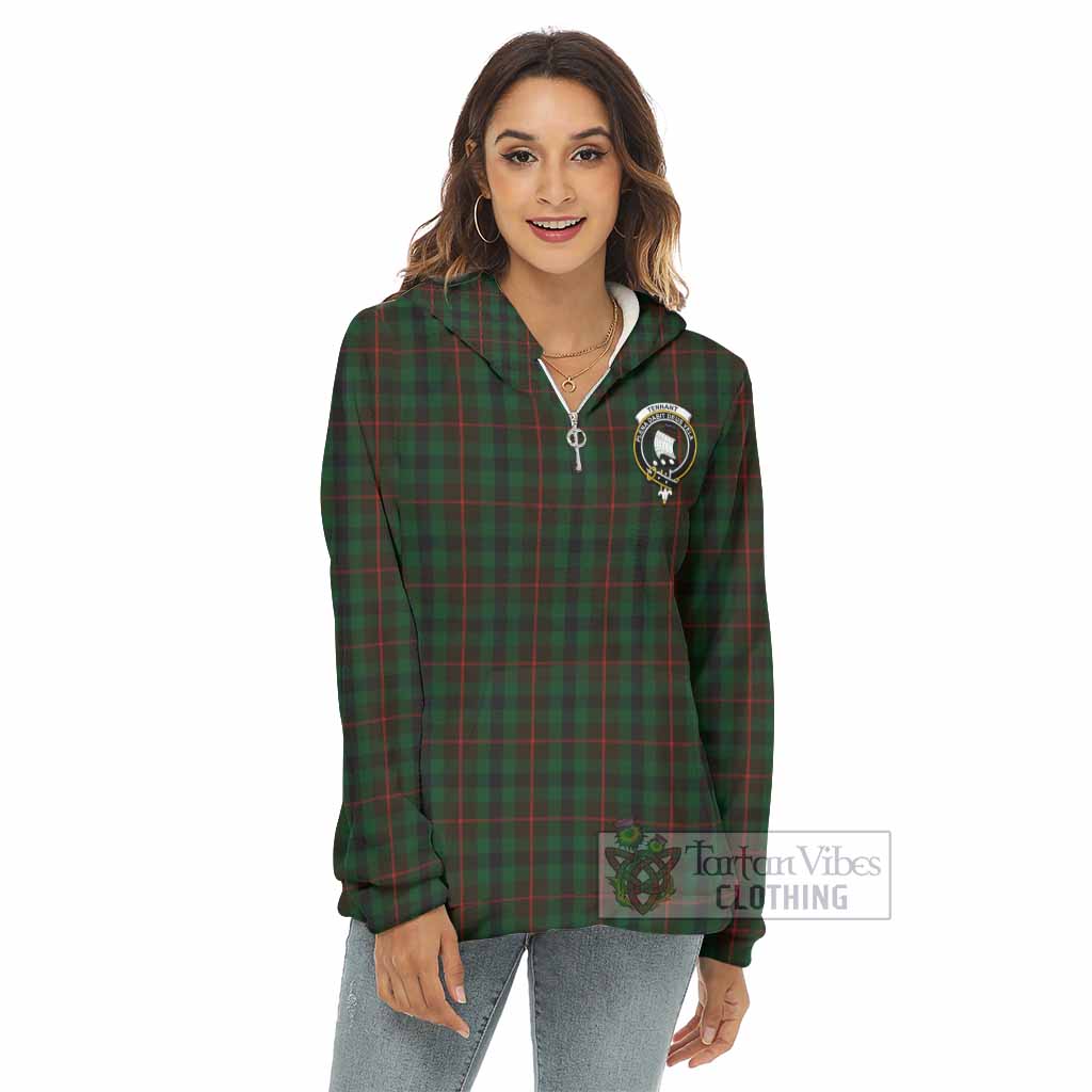 Tennant Tartan Women's Borg Fleece Hoodie with Half Zip with Family Crest - Tartan Vibes Clothing