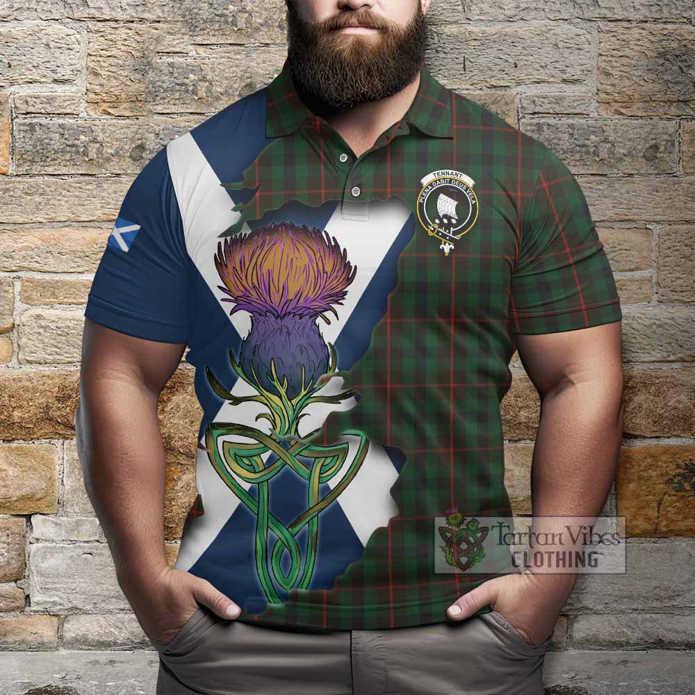 Tartan Vibes Clothing Tennant Tartan Family Crest Polo Shirt Scottish Thistle Celtic Inspired