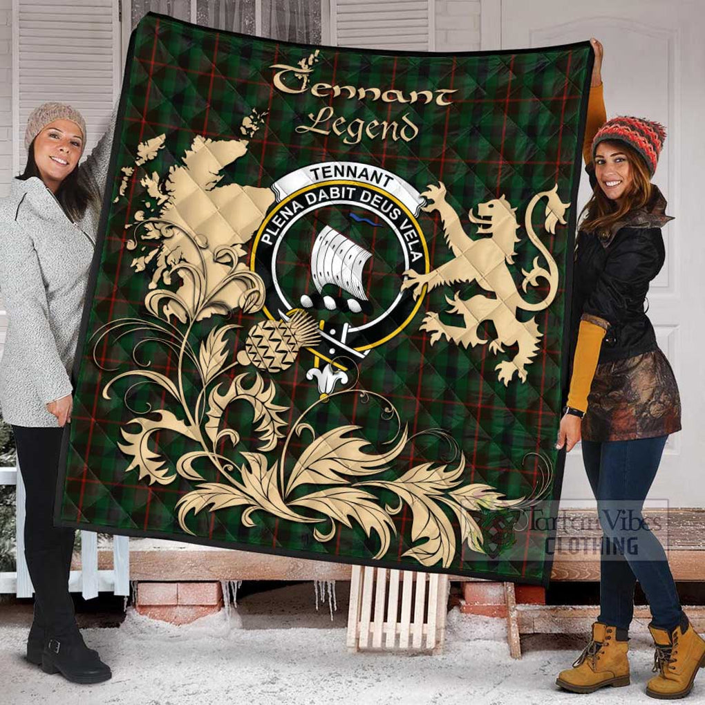 Tartan Vibes Clothing Tennant Tartan Quilt with Family Crest and Scottish Symbol Style