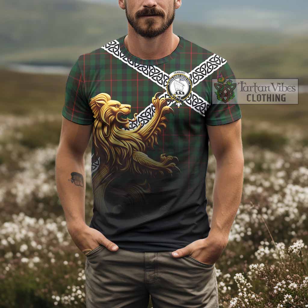 Tennant Crest Tartan T-Shirt with Golden Lion Emblem Celtic Style - Tartan Vibes Clothing