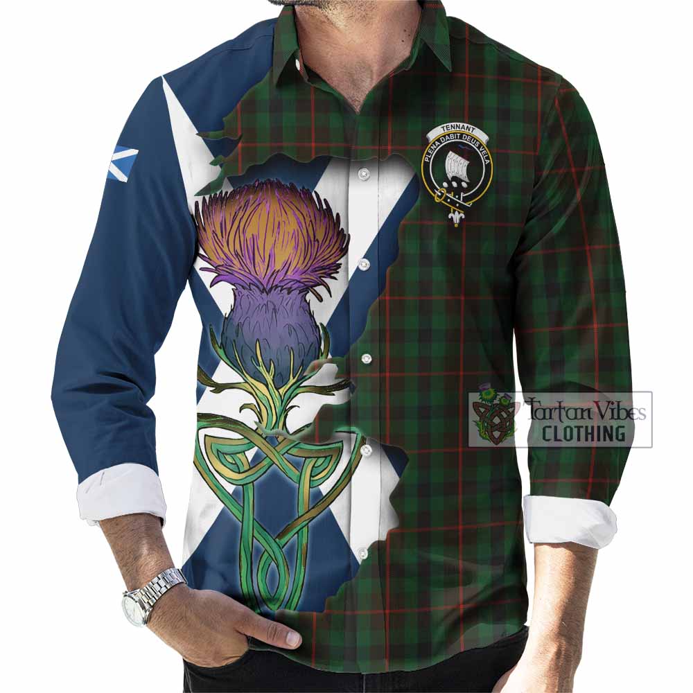 Tartan Vibes Clothing Tennant Tartan Family Crest Long Sleeve Button Shirt Scottish Thistle Celtic Inspired