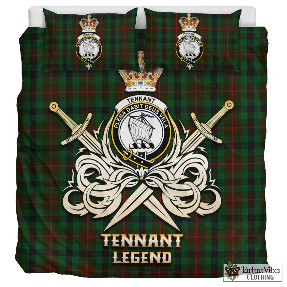 Tartan Vibes Clothing Tennant Tartan Bedding Set with Clan Crest and the Golden Sword of Courageous Legacy