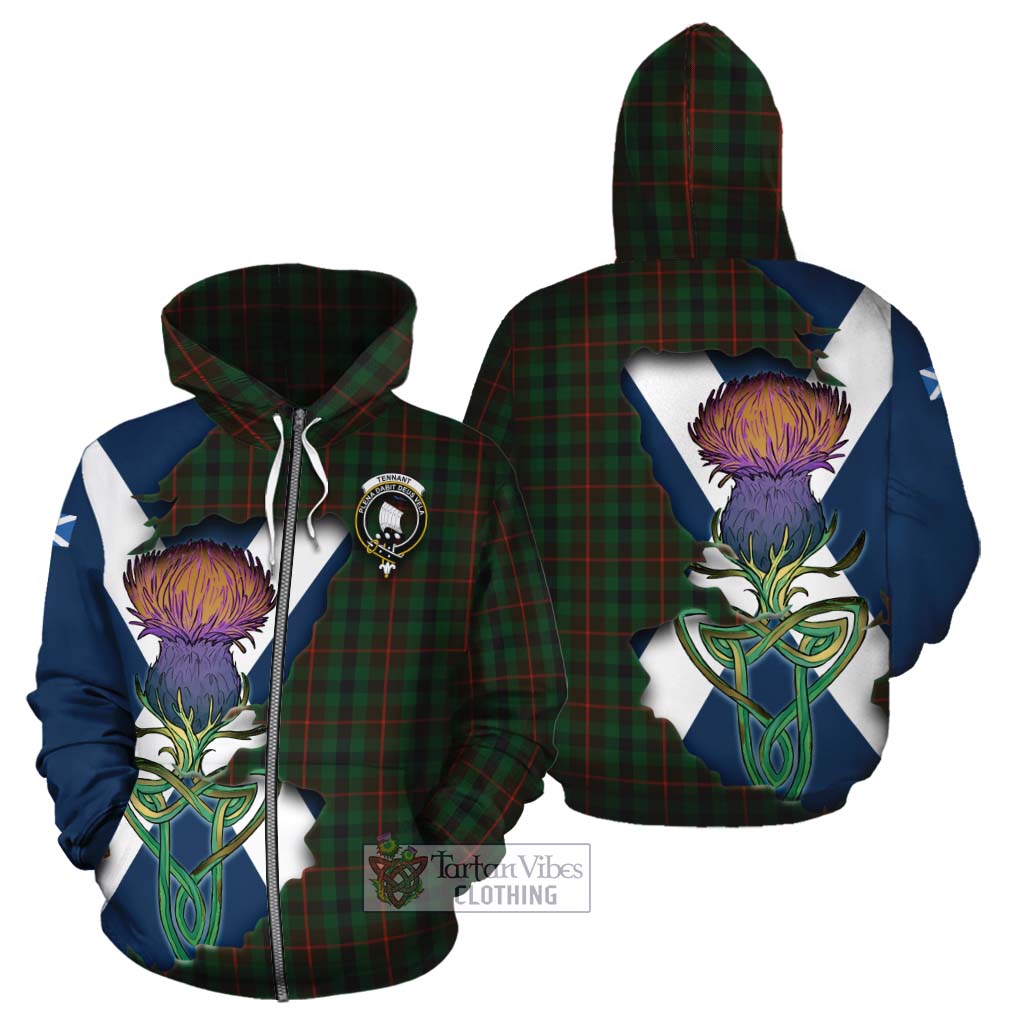 Tartan Vibes Clothing Tennant Tartan Family Crest Cotton Hoodie Scottish Thistle Celtic Inspired