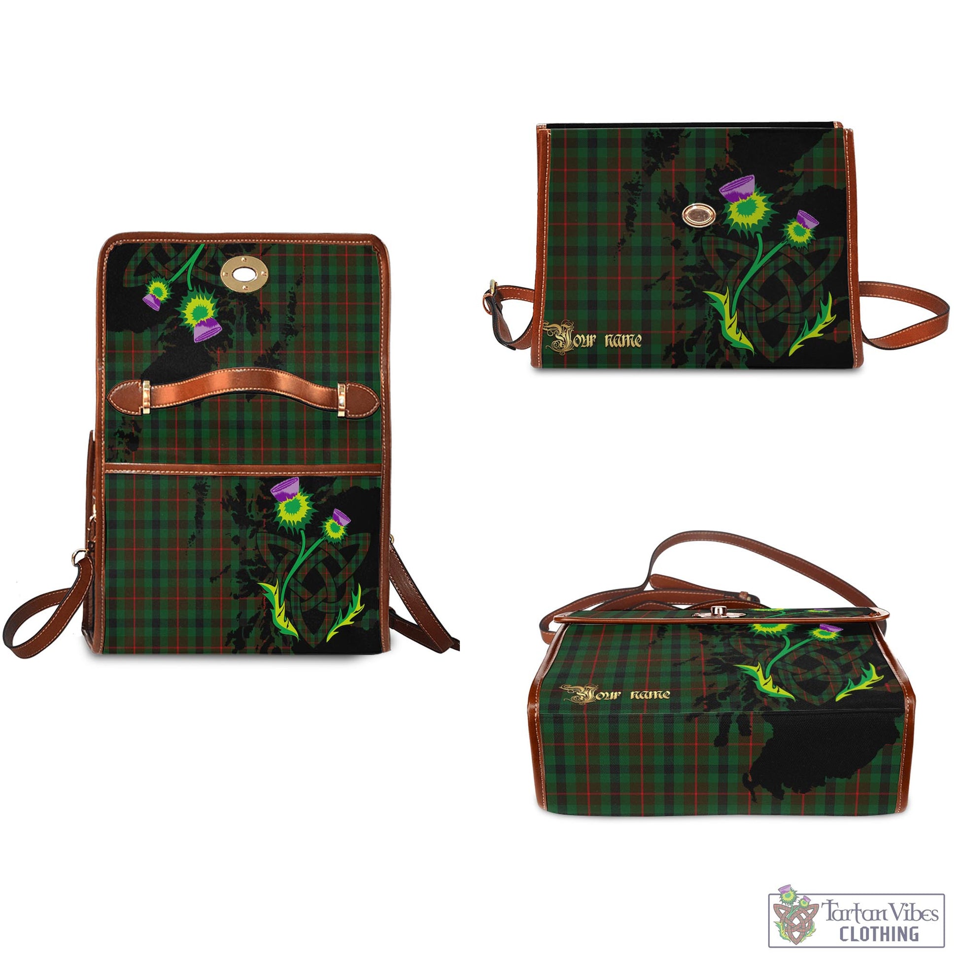 Tartan Vibes Clothing Tennant Tartan Waterproof Canvas Bag with Scotland Map and Thistle Celtic Accents
