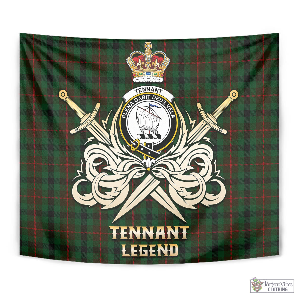 Tartan Vibes Clothing Tennant Tartan Tapestry with Clan Crest and the Golden Sword of Courageous Legacy
