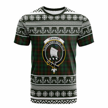 Tennant Clan Tartan Christmas Cotton T-shirt with Family Crest - Tartan Vibes Clothing