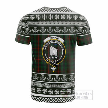 Tennant Clan Tartan Christmas Cotton T-shirt with Family Crest - Tartan Vibes Clothing