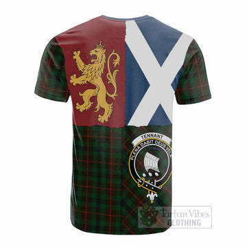 Tennant Crest Tartan Cotton T-shirt with Lion Rampant Saltire Style - Tartan Vibes Clothing