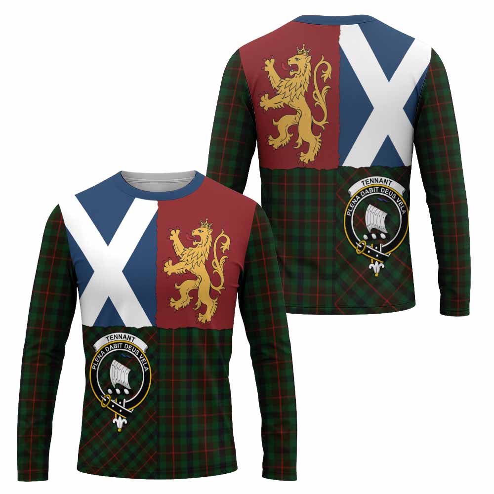 Tennant Crest Tartan Long Sleeve T-Shirt with Lion Rampant Saltire Style