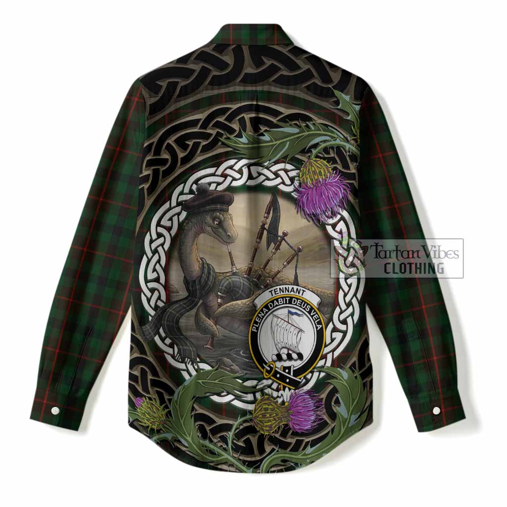Tennant Tartan Crest Bagpipe Nessie Women Casual Shirt Scottish Loch Ness Monster Celtic Thistle