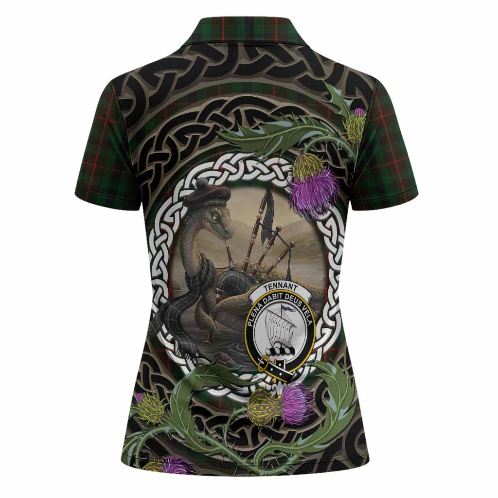 Tennant Tartan Crest Bagpipe Nessie Women Polo Shirt Scottish Loch Ness Monster Celtic Thistle