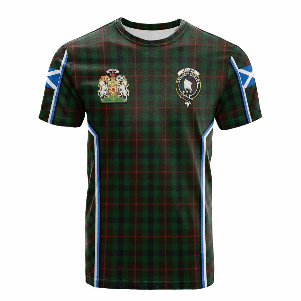 Tennant Tartan Crest Cotton T-shirt Scotland Coat of Arm Flag Style - Tartan Vibes Clothing