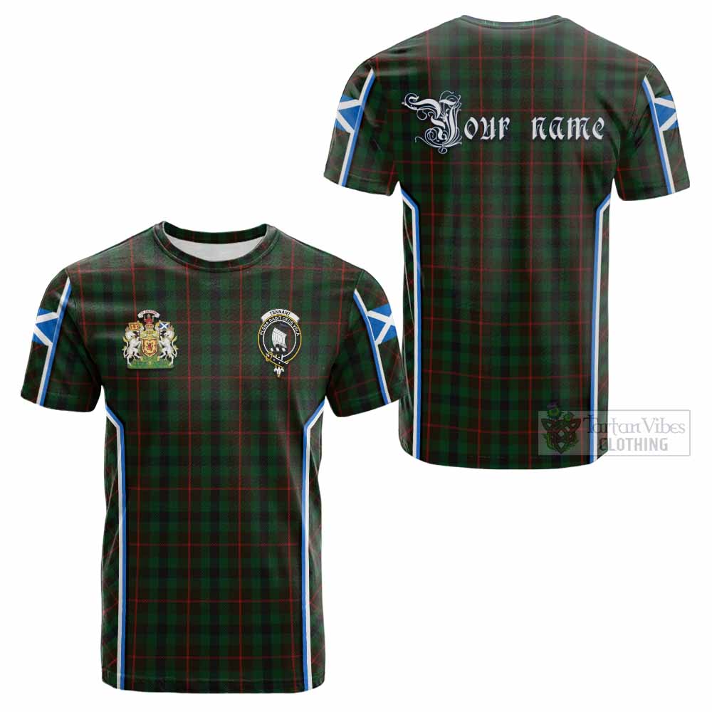 Tennant Tartan Crest Cotton T-shirt Scotland Coat of Arm Flag Style - Tartan Vibes Clothing