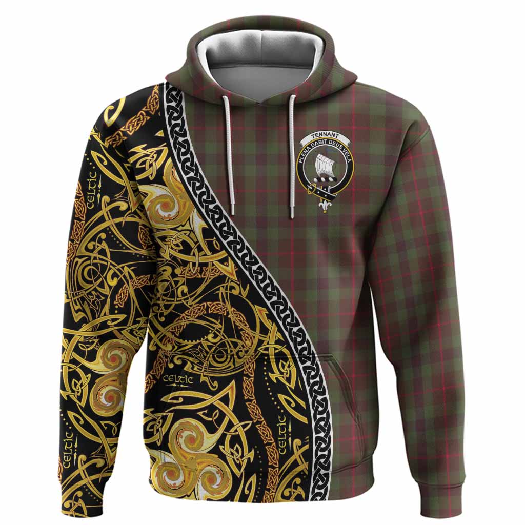 Tennant Tartan Crest Hoodie Celtic Knot and Triple Trickle Spiral Symbols