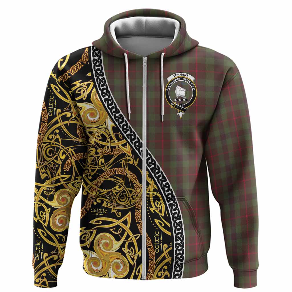 Tennant Tartan Crest Hoodie Celtic Knot and Triple Trickle Spiral Symbols