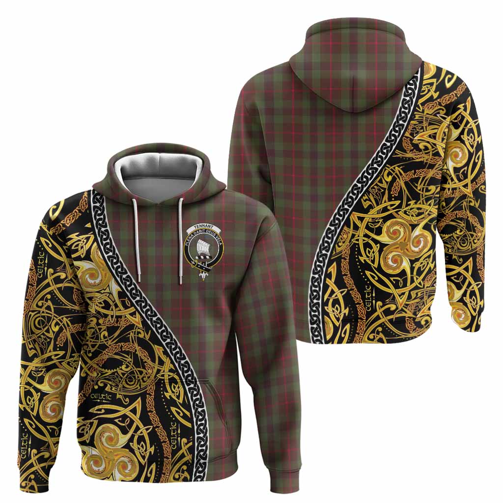 Tennant Tartan Crest Hoodie Celtic Knot and Triple Trickle Spiral Symbols