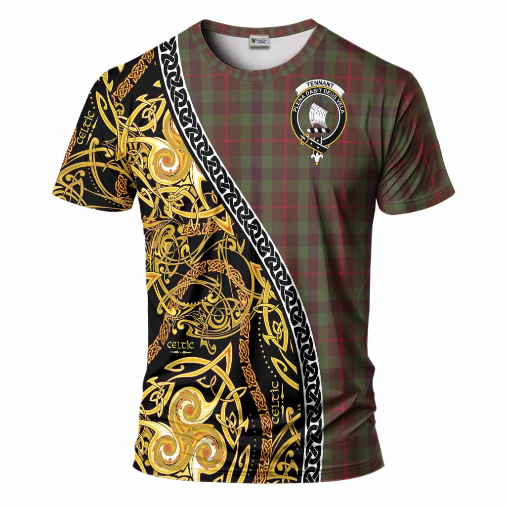 Tennant Tartan Crest T-Shirt Celtic Knot and Triple Trickle Spiral Symbols