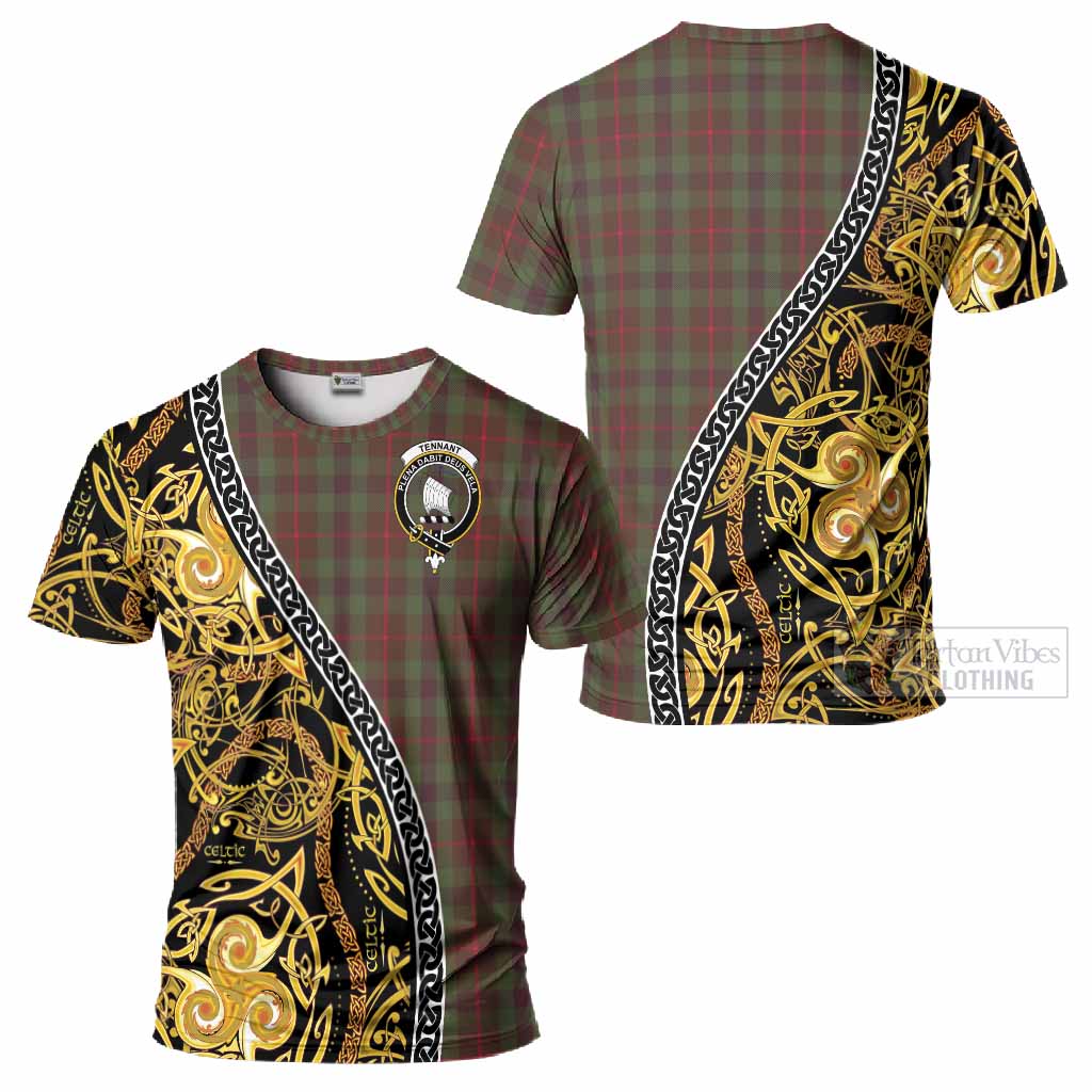 Tennant Tartan Crest T-Shirt Celtic Knot and Triple Trickle Spiral Symbols