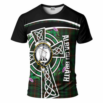 Tennant Tartan Crest T-Shirt Scottish Thistle Celtic Cross Alba Gu Brath