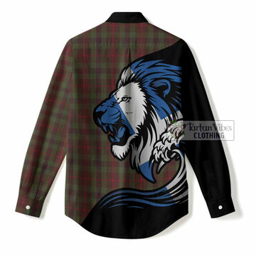 Tennant Tartan Crest Women Casual Shirt Scottish Golden Lions Wave Flow