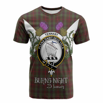 Tennant Tartan Family Crest Cotton T-shirt Scottish Burns Night Thistle Floral