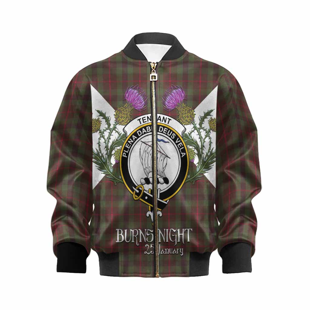 Tennant Tartan Family Crest Kid Bomber Jacket Scottish Burns Night Thistle Floral