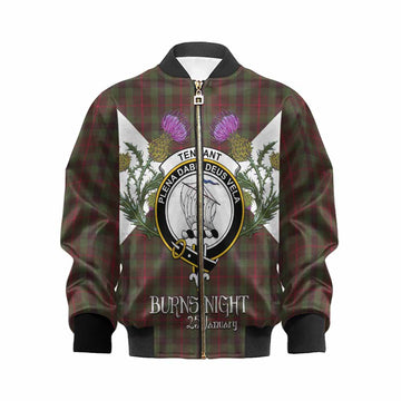 Tennant Tartan Family Crest Kid Bomber Jacket Scottish Burns Night Thistle Floral