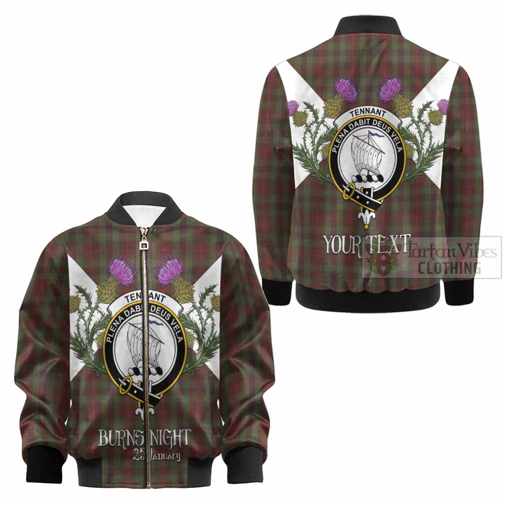 Tennant Tartan Family Crest Kid Bomber Jacket Scottish Burns Night Thistle Floral